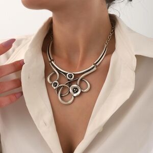 Genuine 925 Sterling Silver Statement Floral Necklace - Women Jewelry